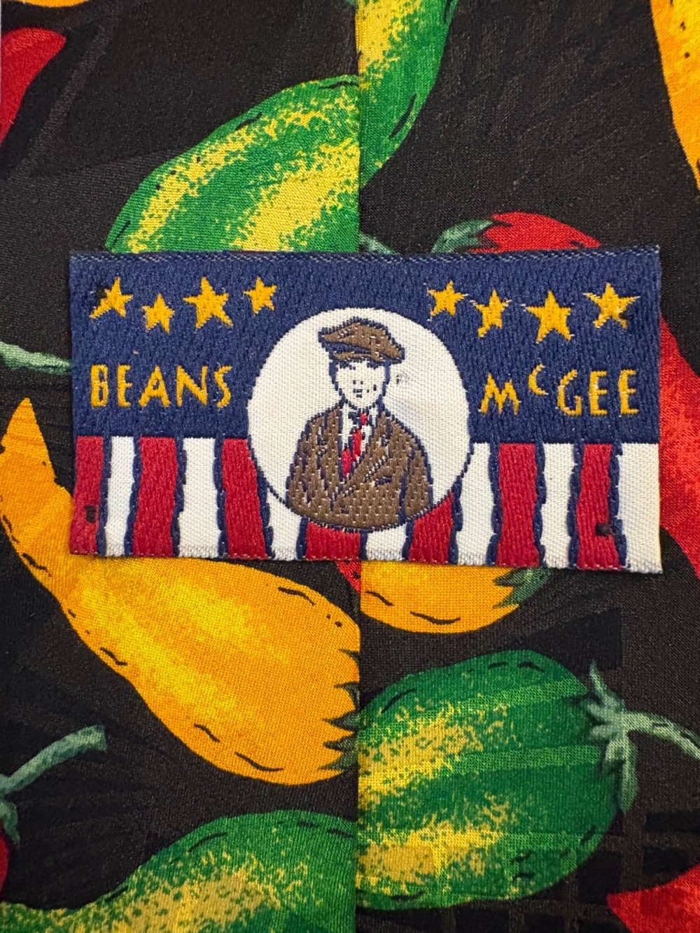 Vintage Beans McGee Chili Pepper Silk Necktie Novelty Black Red Yellow